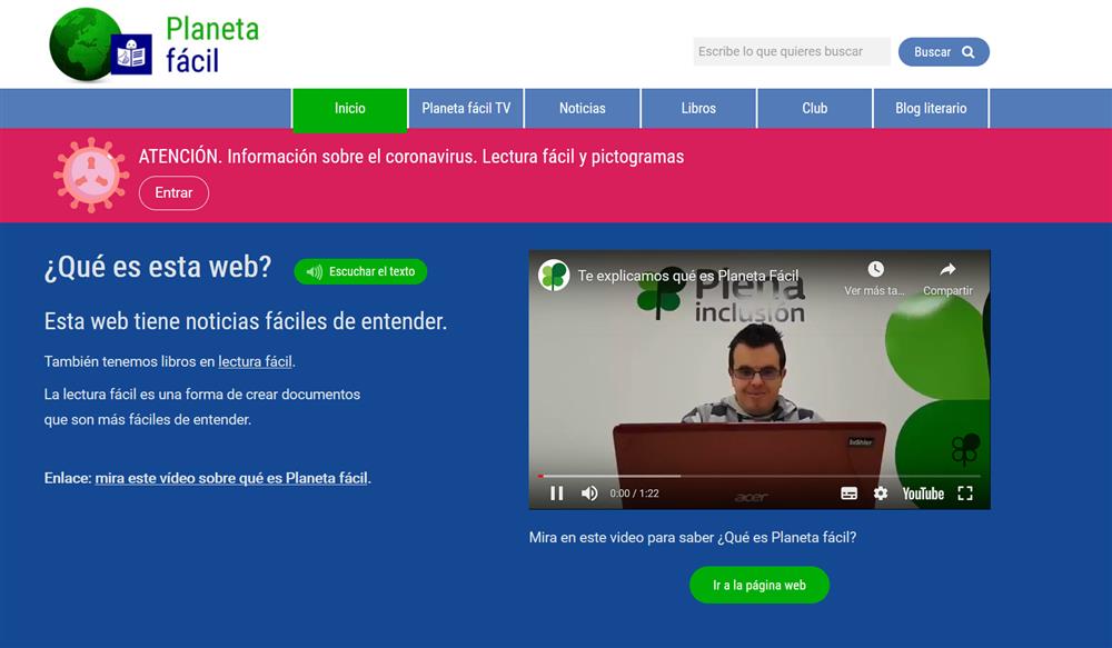 The picture shows the homepage of Planeta Facil. On the right we have a  paused youtube video showing a man with glasses ready to explain the project to the visitor. 