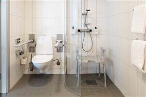 The bathroom made accessible for people with disabilities.