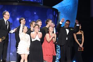 The cast of Born This Way on stage having won the 2016 Primetime Emmy Award for Outstanding Unstructured Reality Program.