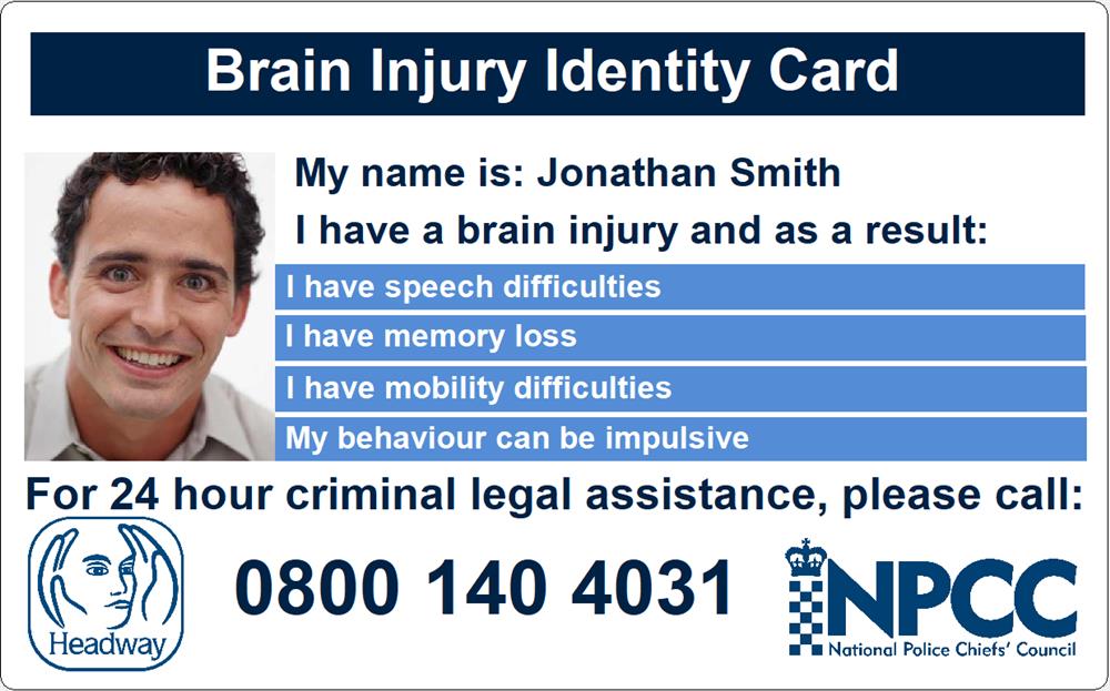 Sample brain injury identity card.
